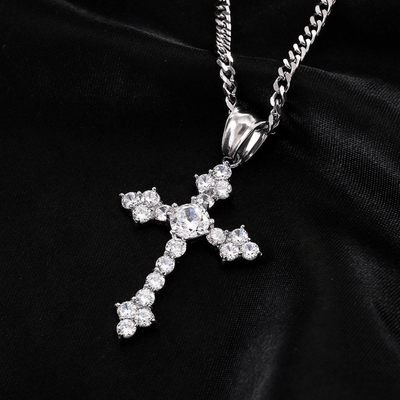 Crystal Cross Pendant - Silver